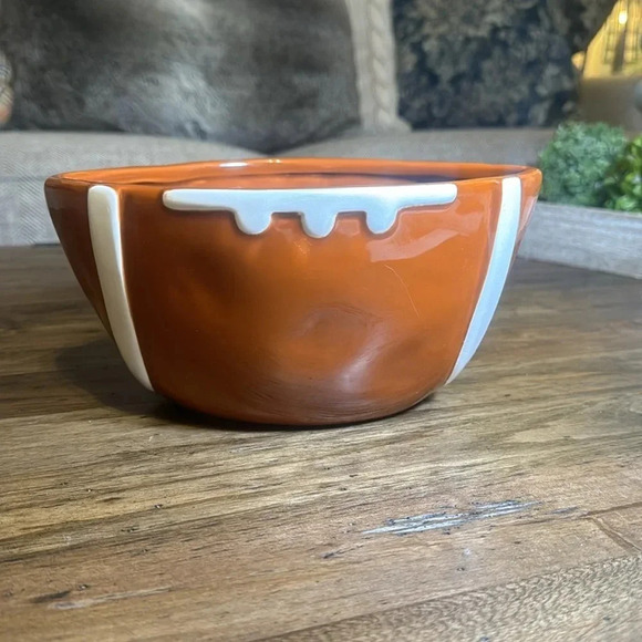 Rae Dunn Artisan Collection Magenta Football Shaped Brown Deep Ceramic Bowl Dish - Picture 3 of 7